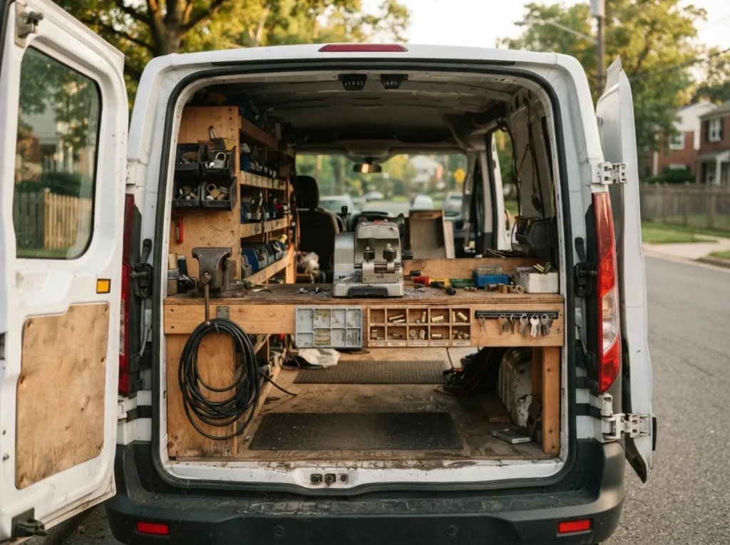 The fitted-out interior of the A1 Super Locksmith van
