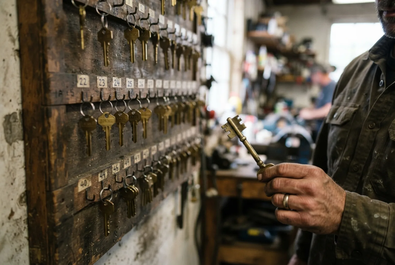 Master key system for a small business: numbered keys on a board