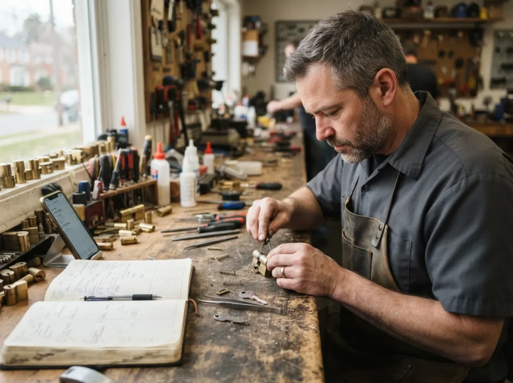 Locksmith checking the diary before a booked visit