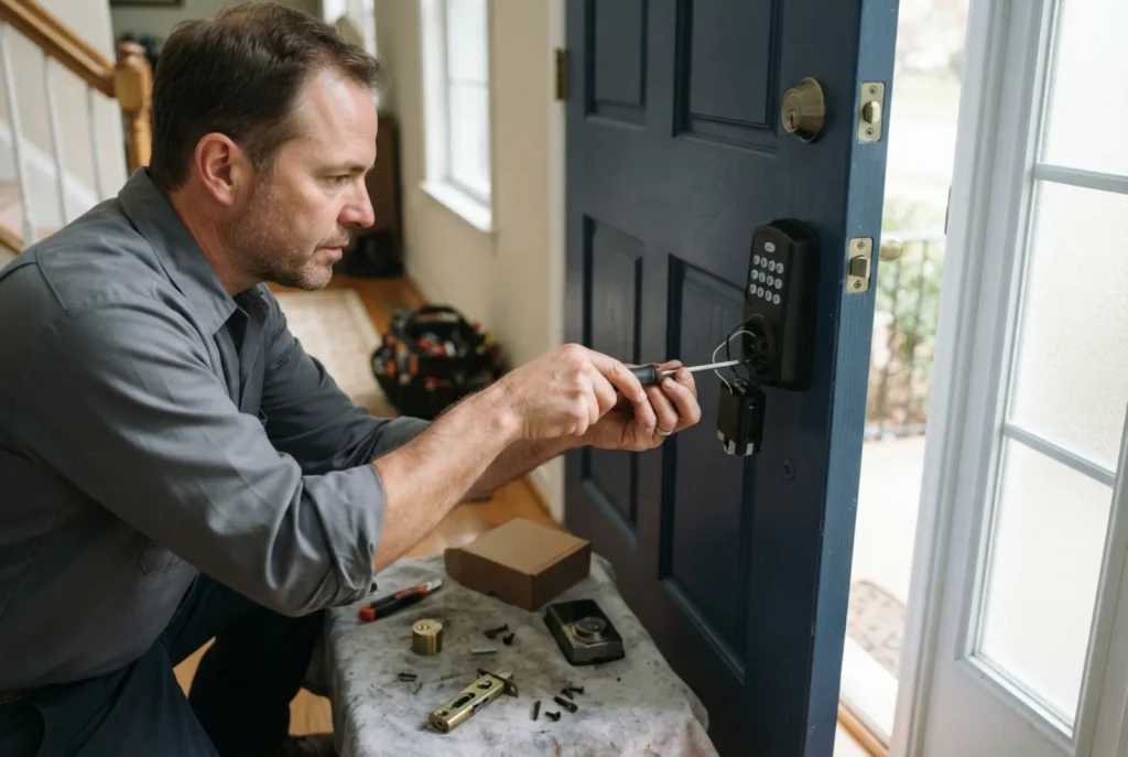 Fitting a keypad smart lock to a residential front door